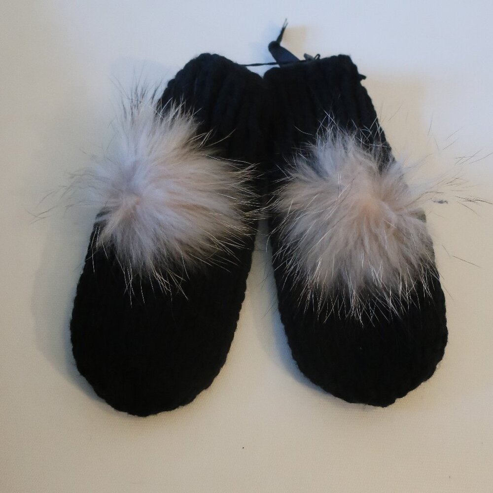 NWT Womens Tina Demel Black Wool Genuine Fur Mittens OS *
